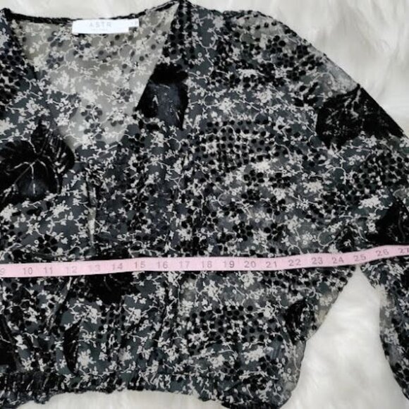 ASTR the label Velvet Burnout Shawna Abstract Velvet Cropped Sheer Floral Top S - Picture 8 of 12